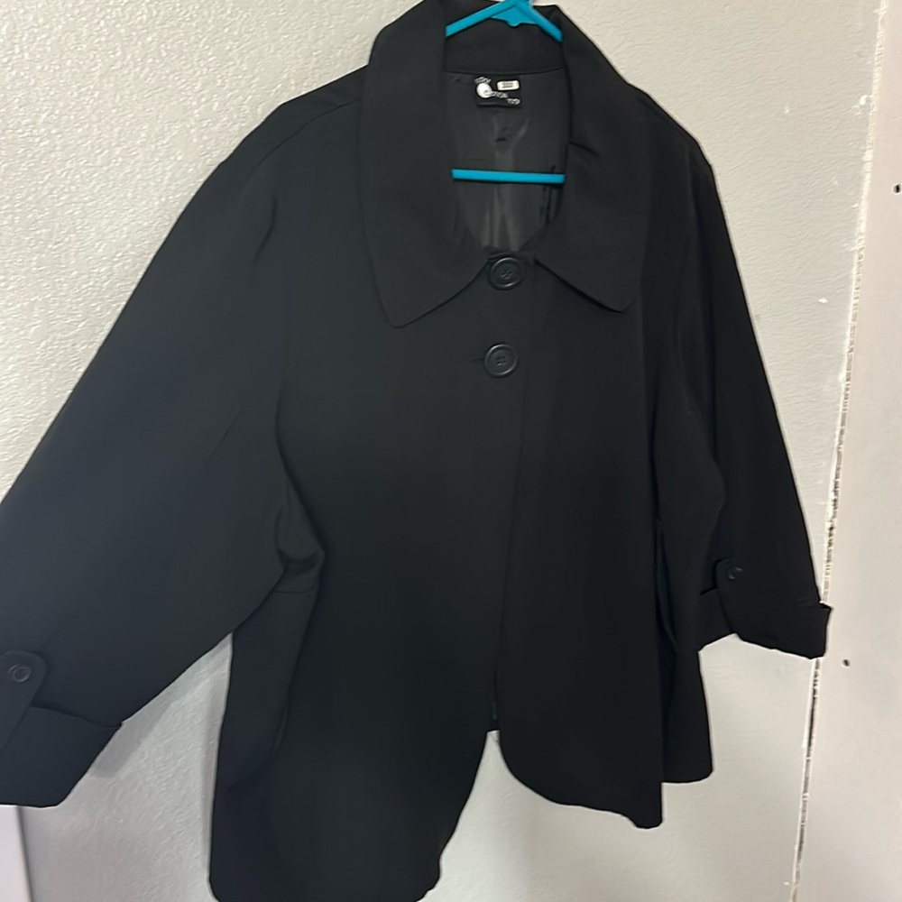 Black button cape jacket first option brand